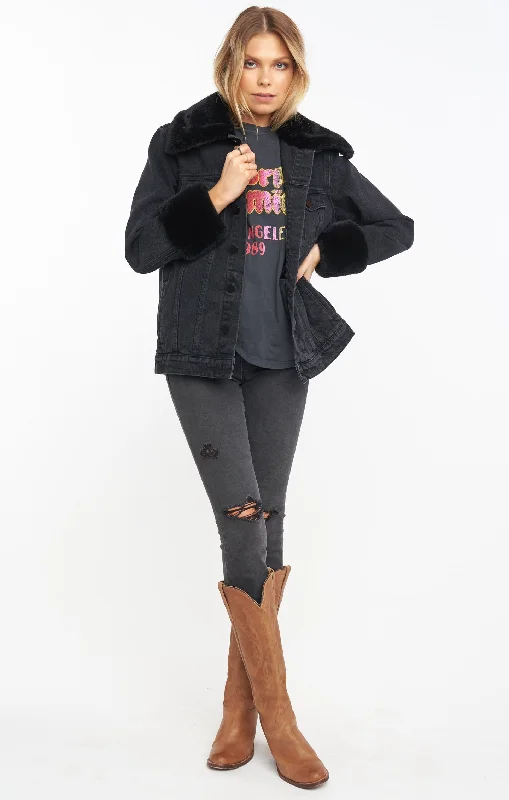 Denver Denim Jacket ~ Washed Black with Faux Fur