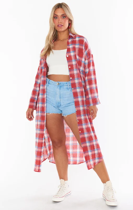 Leo Button Down Tunic ~ Red Plaid