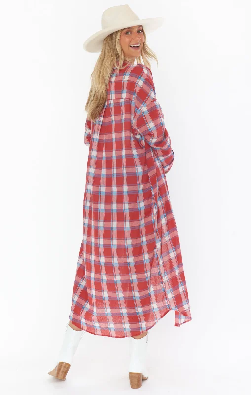 Leo Button Down Tunic ~ Red Plaid