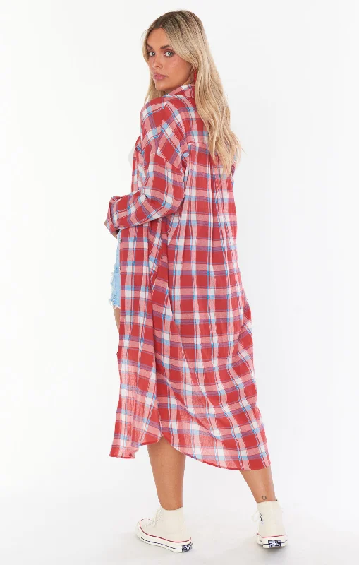 Leo Button Down Tunic ~ Red Plaid