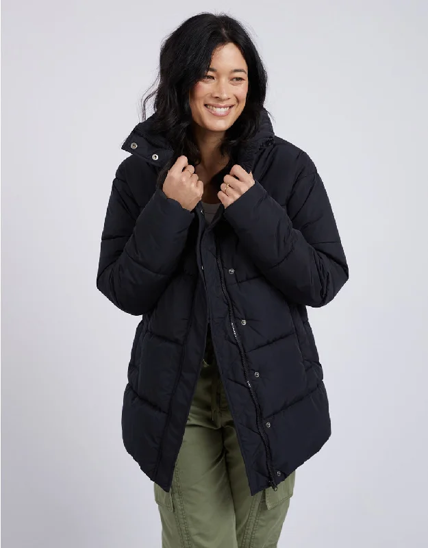 Longline Puffer Jacket - Black