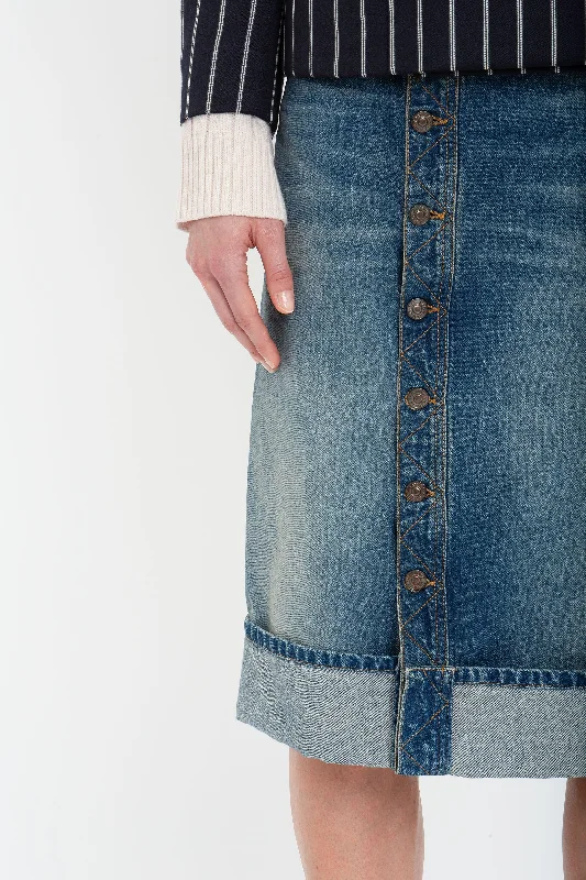 Placket Detail Denim Skirt In Heavy Vintage Indigo Wash