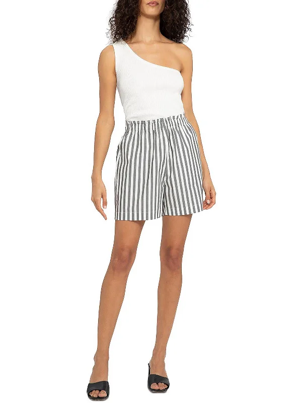 Poplin Womens Striped Stretch Waist Casual Shorts