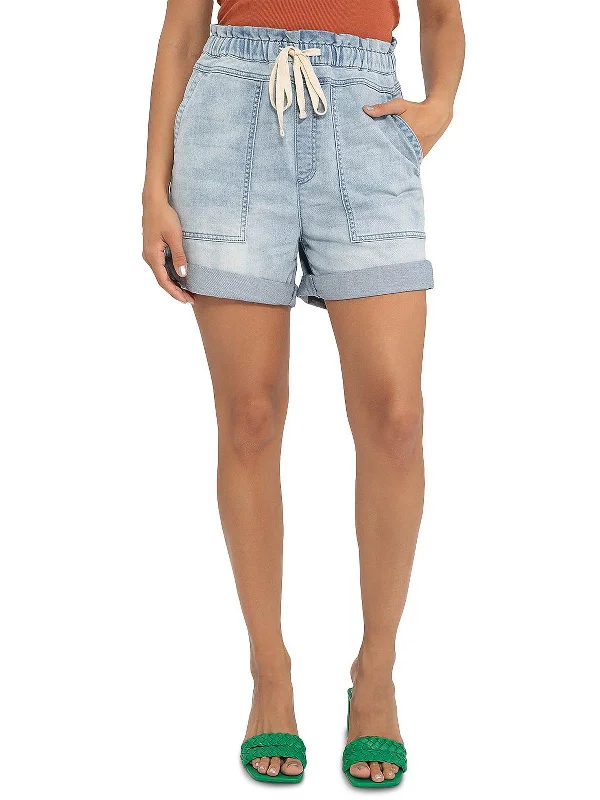 Tourist Womens Drawstring Smocked Denim Shorts