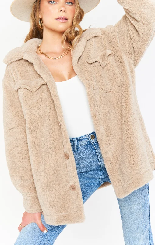 Whistler Shirt Jacket ~ Taupe Faux Sherpa