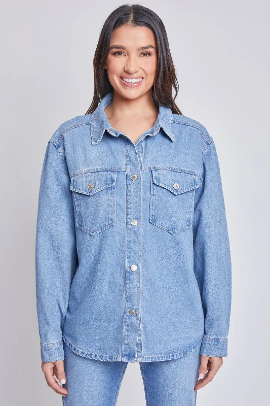 Women’s Denim Shacket with Flap Front Pockets