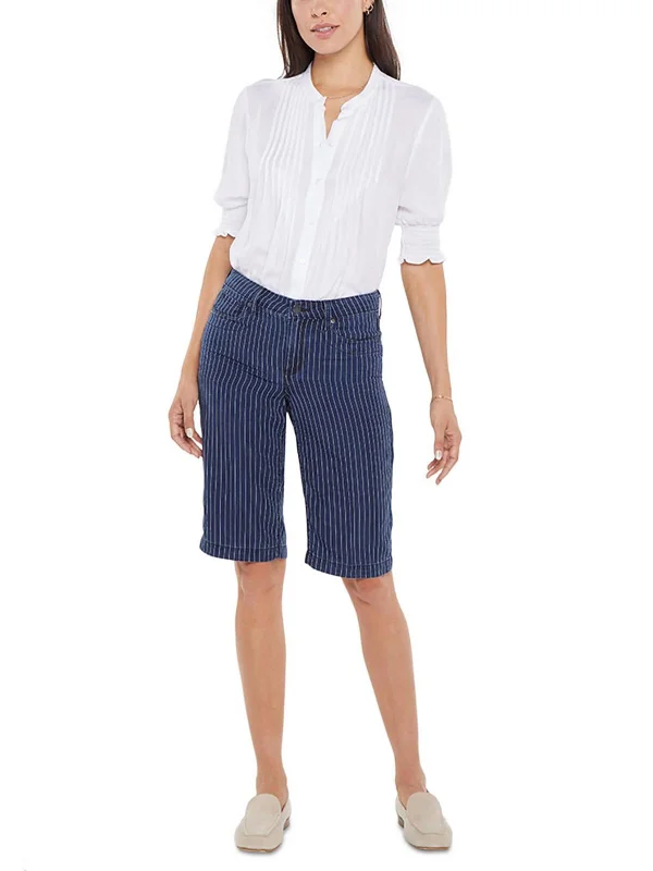 Womens Striped Midi Bermuda Shorts