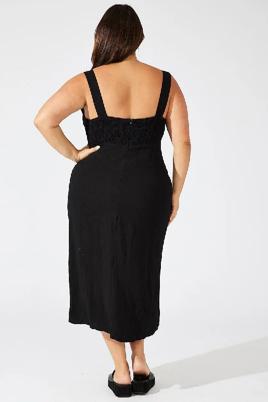 Black Slip Dress Sleeveless Linen Blend