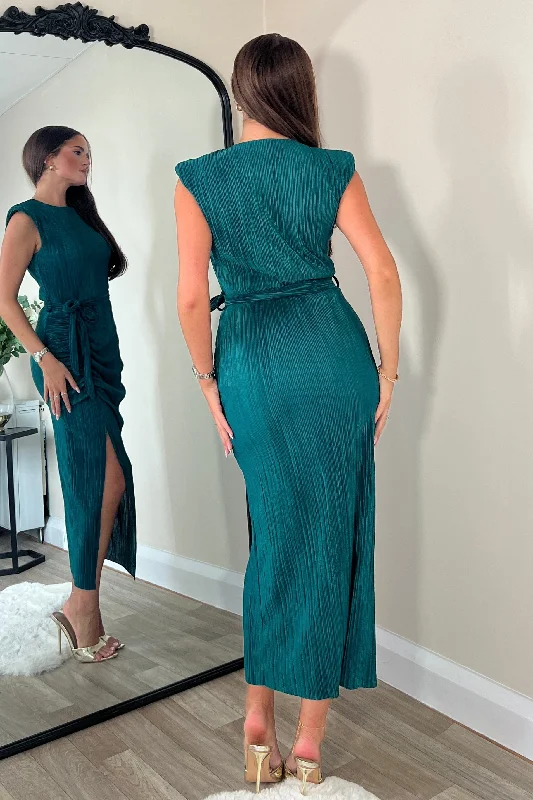 Elena Ruched Seamed Midi Dress Teal