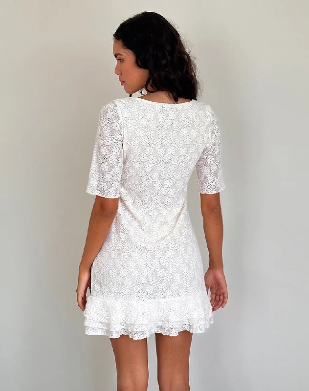 Fredrika Mini Dress in Lace Ivory