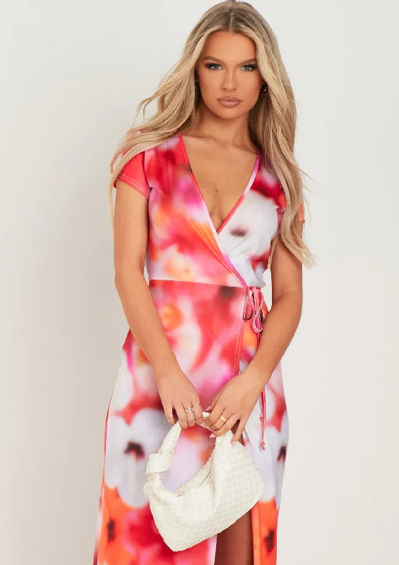 Gloria Pink Floral Print Wrap Maxi Dress