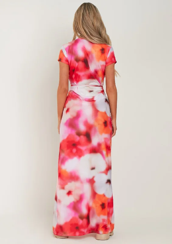 Gloria Pink Floral Print Wrap Maxi Dress