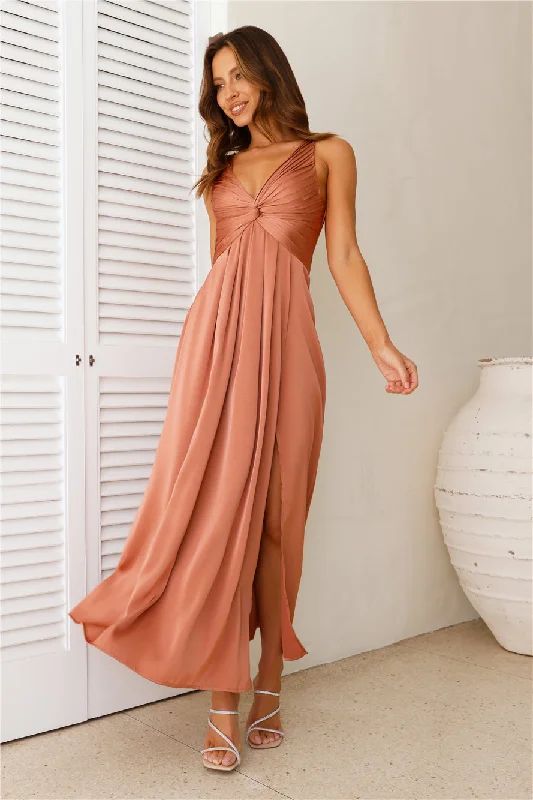 HELLO MOLLY Piece Of Your Love Satin Maxi Dress Rust