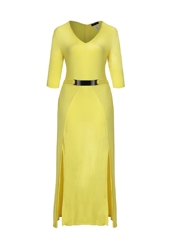 Hi Curvy Plus Size Women bright yellow open double layer side with a long slit