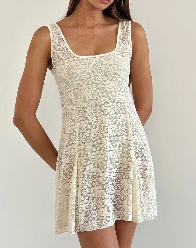 Tabah Mini Dress in Rose Lace Ivory