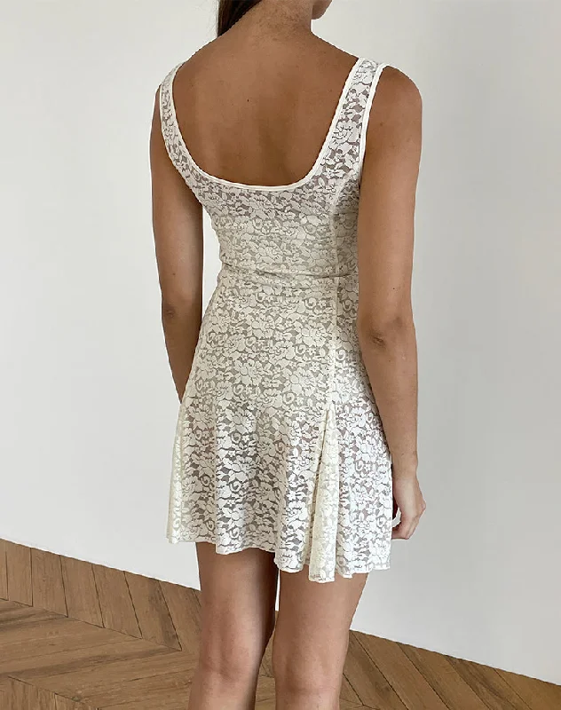 Tabah Mini Dress in Rose Lace Ivory