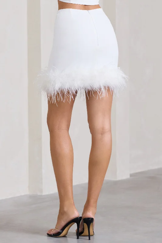 Entice | White Feather Trim Mini Skirt