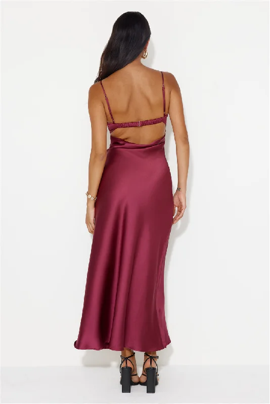 Winery Wedding Satin Maxi Dress Wine