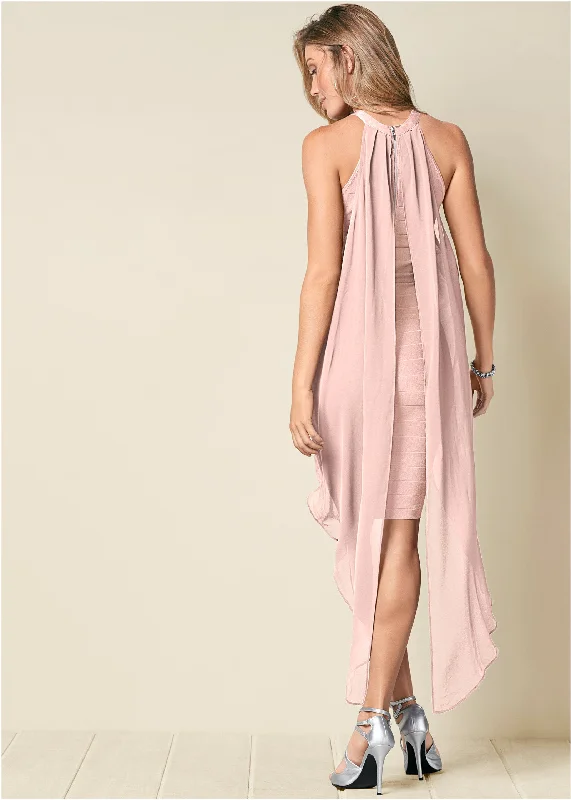 Chiffon overlay bandage dress - Blush