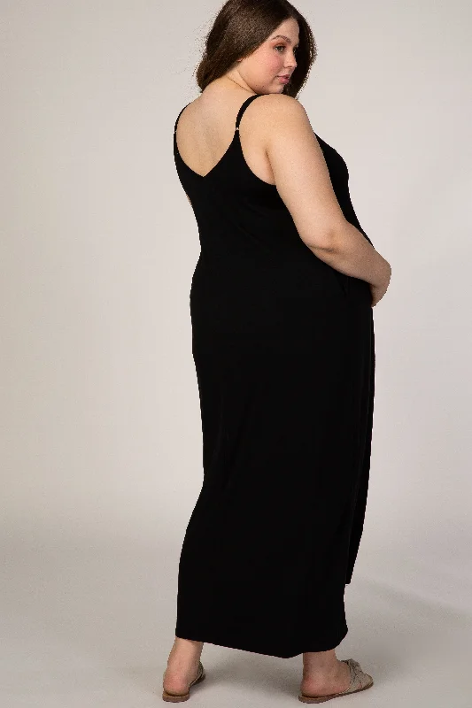 Black Cami Strap Maternity Plus Maxi Dress