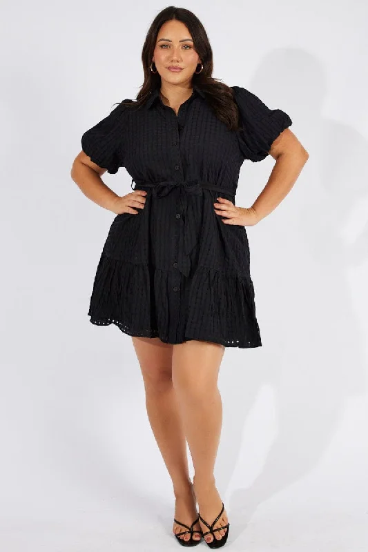 Black Fit And Flare Dress Short Sleeve