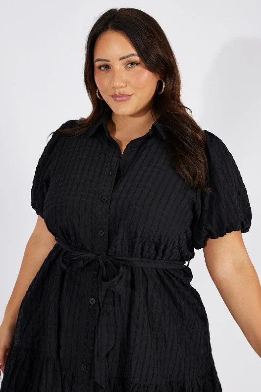 Black Fit And Flare Dress Short Sleeve