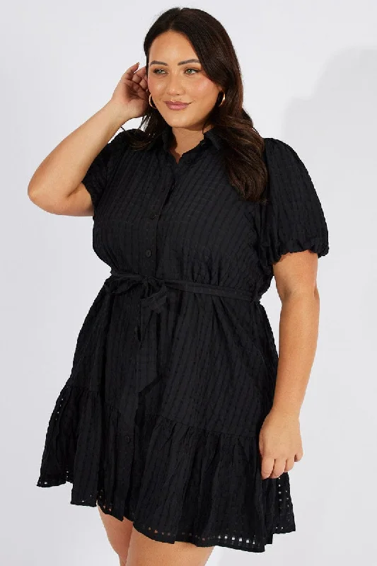 Black Fit And Flare Dress Short Sleeve