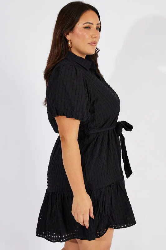 Black Fit And Flare Dress Short Sleeve