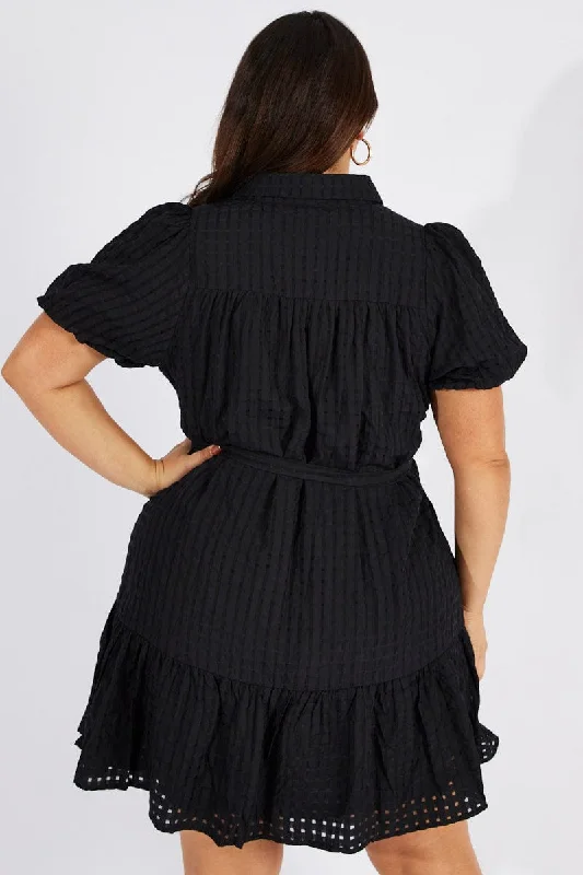 Black Fit And Flare Dress Short Sleeve