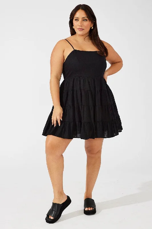 Black Flip Tiered Mini Dress