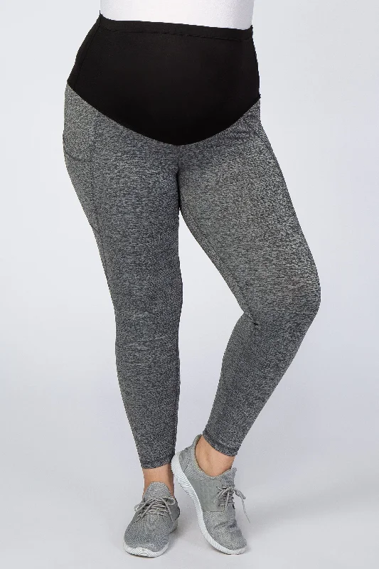 Black Marled Maternity Plus Leggings