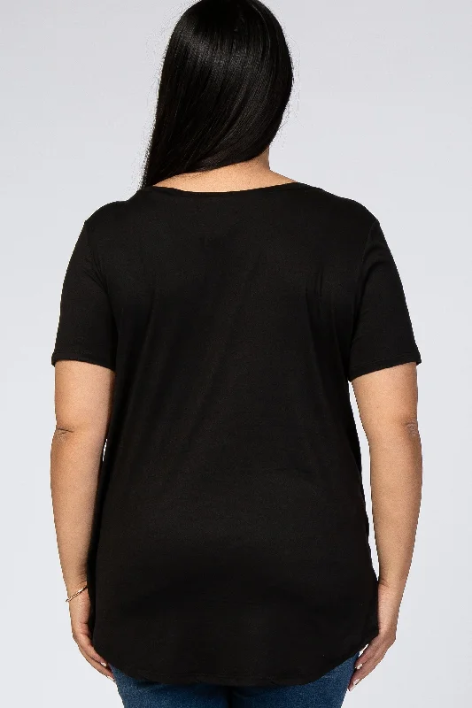 Black V-Neck Short Sleeve Maternity Plus Top