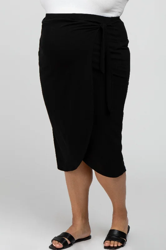 Black Wrap Maternity Plus Midi Skirt