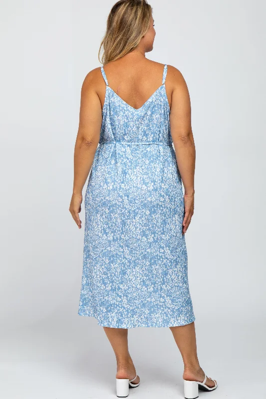 Blue Floral Pleated Maternity Plus Midi Dress