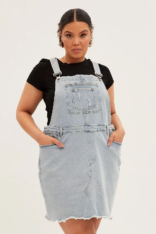 Blue Overall Dress Light Wash Denim Mini