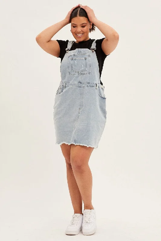 Blue Overall Dress Light Wash Denim Mini