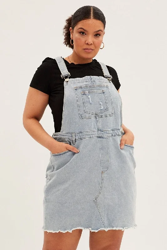 Blue Overall Dress Light Wash Denim Mini