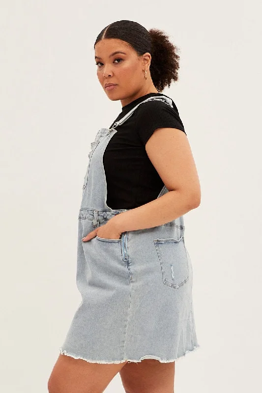 Blue Overall Dress Light Wash Denim Mini