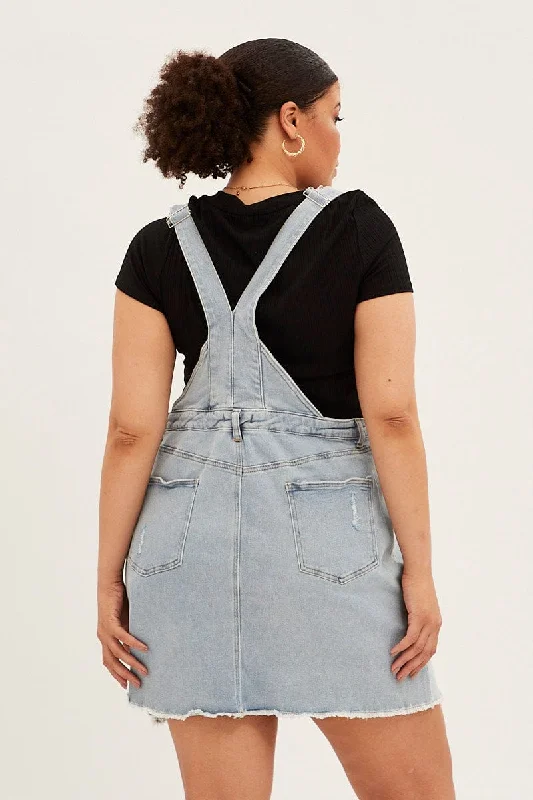 Blue Overall Dress Light Wash Denim Mini