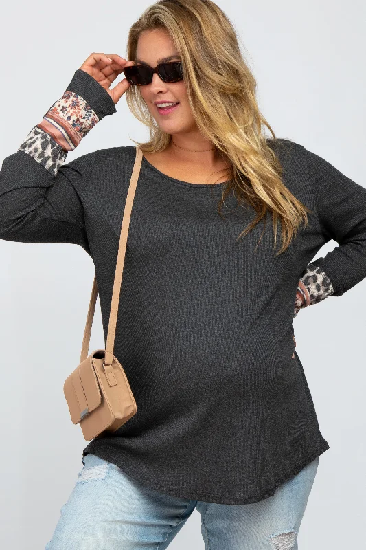 Charcoal Colorblock Sleeve Maternity Plus Top