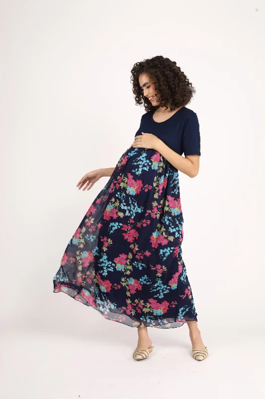 Classic Black Floral Maternity Dress