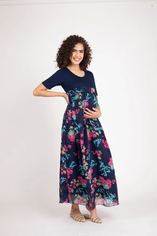 Classic Black Floral Maternity Dress