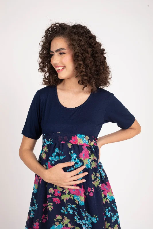 Classic Black Floral Maternity Dress