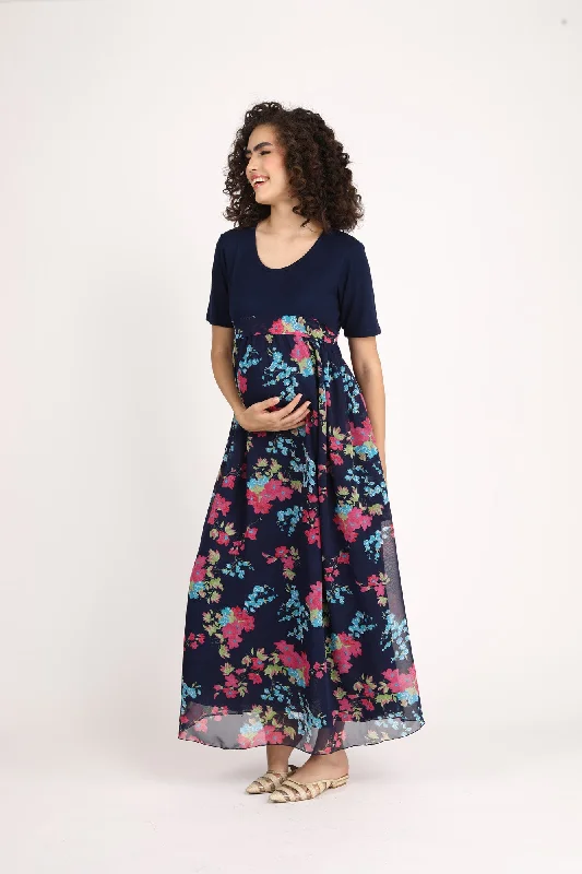 Classic Black Floral Maternity Dress