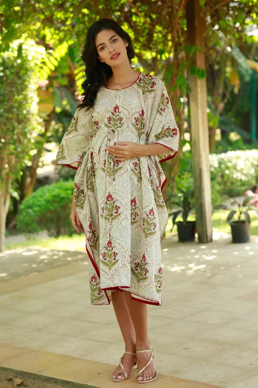 Classic Ethnic Floral Maternity & Nursing Kaftan (100% Cotton)