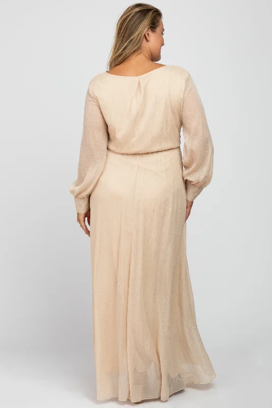 Cream Metallic Chiffon Maternity Plus Maxi Dress