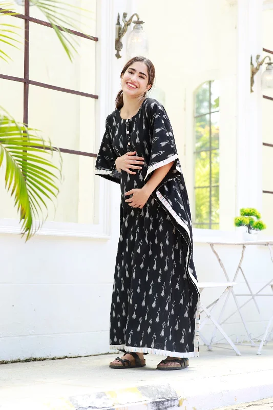 Graceful Black Ikat Maternity & Nursing Kaftan (100% Cotton)