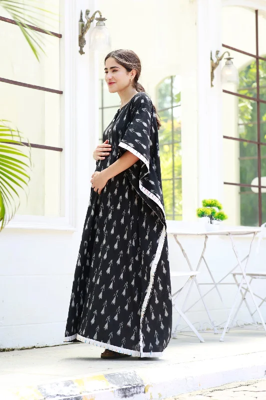 Graceful Black Ikat Maternity & Nursing Kaftan (100% Cotton)