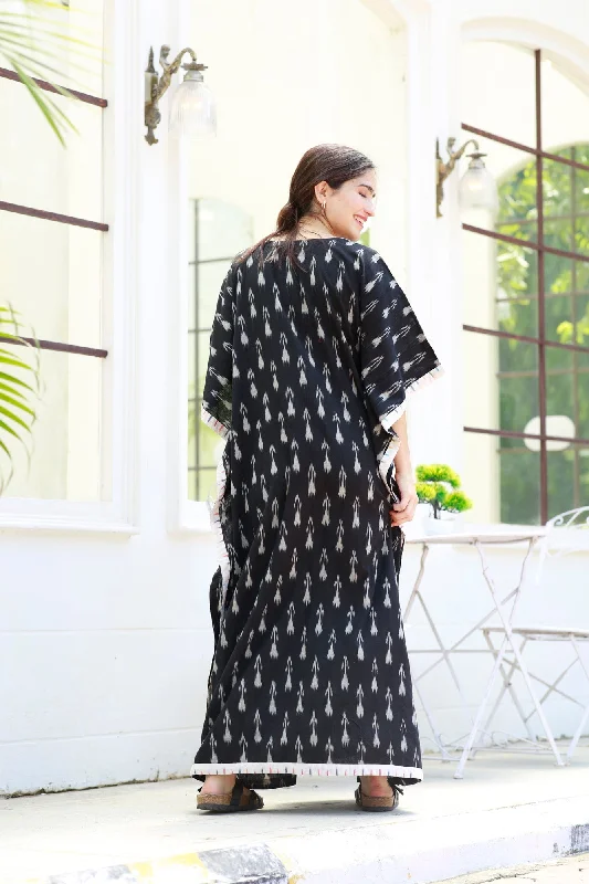 Graceful Black Ikat Maternity & Nursing Kaftan (100% Cotton)