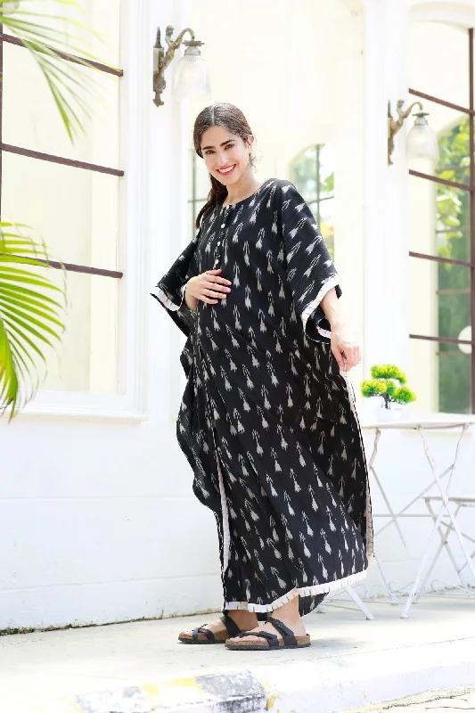 Graceful Black Ikat Maternity & Nursing Kaftan (100% Cotton)